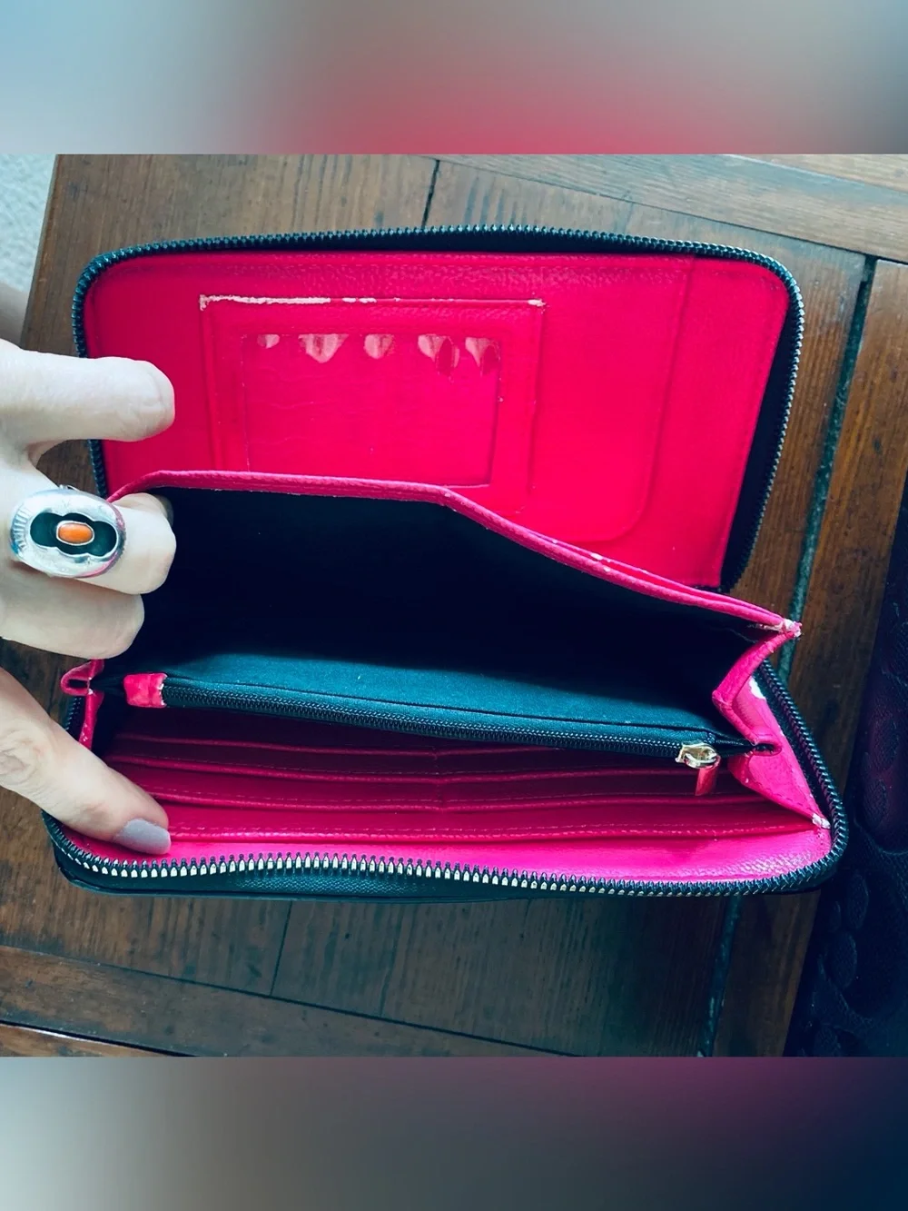 Betsey Johnson Black Patent Skull-Embossed Zip Wallet with Gold Plaque